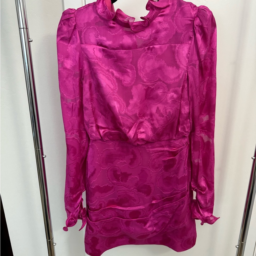 SALONI Pink Ruched Puff Sleeve Sheath Dress